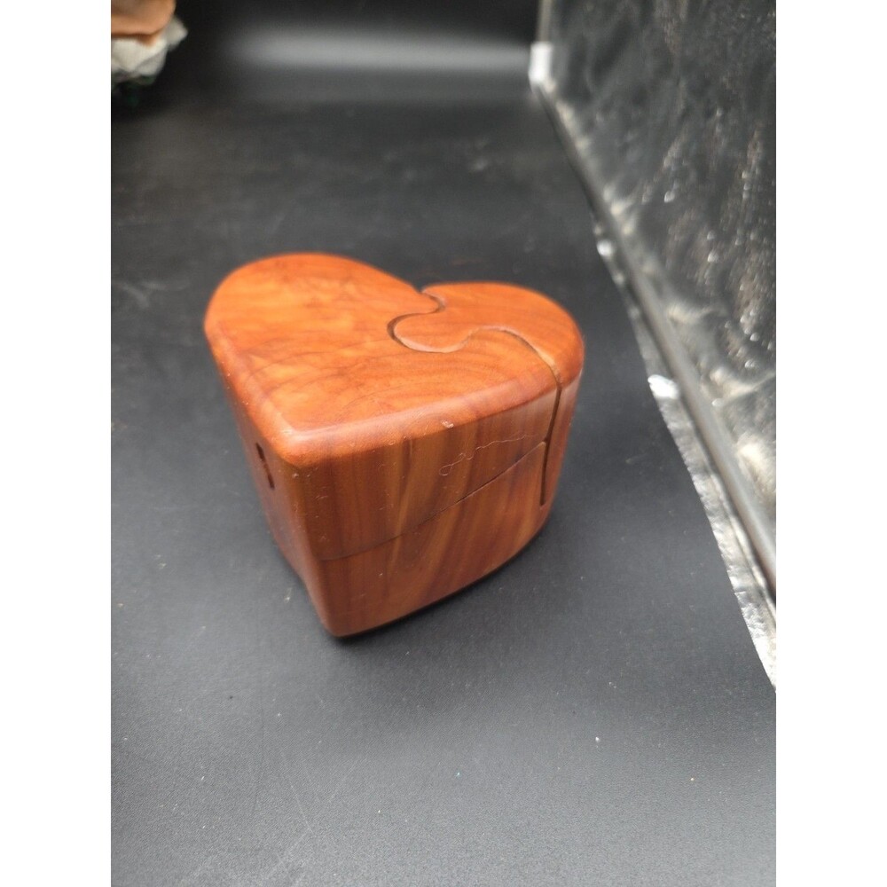 Love Heart Hand Crafted Wooden Trinket Puzzle Box Signed
